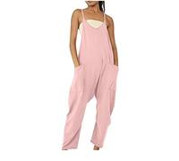 SMIDOW Mono para mujer, elegante y casual, holgado, sin mangas, con tirantes delgados ajustables, elástico, pierna ancha, pantalón largo, con bolsillos, #06 Rosa, S