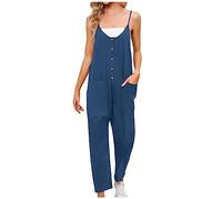 SMIDOW Overol para mujer, elegante, casual, suelto, sin mangas, tirantes delgados, elástico, pierna ancha, pantalón largo con bolsillos, #T03-azul, M