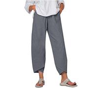 SMIDOW Pantalones capri para mujer, de algodón y lino, pierna ancha, pantalones capri casuales de verano, pantalones cortos de playa, cintura elástica, pantalones cortos holgados, #03 Gris, Medium