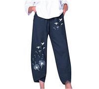 SMIDOW Pantalones capri para mujer, de algodón y lino, pierna ancha, pantalones capri casuales de verano, pantalones cortos de playa, cintura elástica, pantalones cortos holgados, #017 Navy, XXL