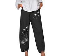 SMIDOW Pantalones capri para mujer, de algodón y lino, pierna ancha, pantalones capri casuales de verano, pantalones cortos de playa, cintura elástica, pantalones cortos holgados, #015 Negro, Medium