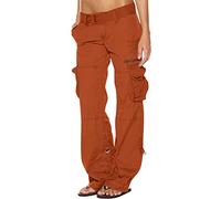 SMIDOW Pantalones cargo de talle bajo para mujer, talla grande, elásticos, holgados, de pierna ancha, con bolsillos, ropa de calle Y2K, pantalones militares de combate, #G03-naranja, X-Small