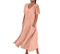SMIDOW - Vestido largo de verano de lino y algodón para mujer, sin mangas, elegante, fluido, de talla grande, suelto, cómodo, con bolsillos, XL