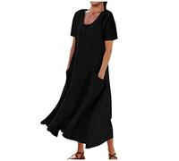 SMIDOW - Vestido largo de verano de lino y algodón para mujer, sin mangas, elegante, fluido, de talla grande, suelto, cómodo, con bolsillos, XXXL
