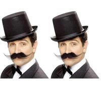 Smiffy's 11925 Bigote De Investigador De Cuentos De La Antigua Inglaterra, Tupido, Autoadhesivo, Negro, Tamaño Único (Paquete de 2)