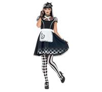 Smiffys Disfraz gótico de Alicia, Negro y blanco, con vestido, delantal y diadema Halloween, Carnaval