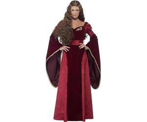 Smiffy'S 27877M Disfraz De Reina Medieval De Lujo Con Vestido Cinturón Y Adorno, Rojo, M - Eu Tamaño 40-42