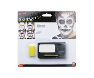 Smiffy'S 39093 Kit De Esqueleto, Pintura Facial, Lápiz Negro Y Esponja, Negro / Blanco