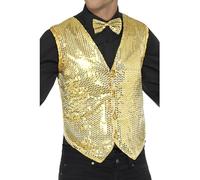 Smiffys-42937S Chaleco de Lentejuelas, Dorado, Color Oro, S-Tamaño 34"-36" (Smiffy'S 42937S)