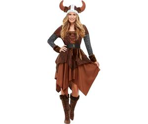 Smiffy's 50742L - Disfraz de reina bárbara vikinga, para mujer, color marrón