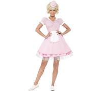 Smiffys 50s Diner Girl Costume, Pink with Dress & Mini Hat, 1950's Rock'n'Rolla Fancy Dress, 1950s Dress Up Costumes