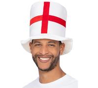 Smiffys 56392 Deluxe England Flag Top Hat, Unisex Adulto, Rojo, Talla única