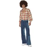 Smiffys Pantalones de campana patchwork de hombre, look denim, estilo de los 70 Halloween