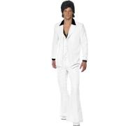 Smiffy's Disfraz traje de los 70 blanco: chaqueta con camisa postiza/chaleco y pantalones Halloween