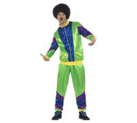 Smiffys Chándal de tactel superactual años 80, para hombre, verde, con chaqueta y pantalón