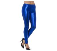 Smiffys 80s Metallic Disco Leggings, Blue (Size M)