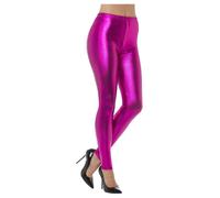 Smiffys 80s Metallic Disco Leggings, Pink (Size S)