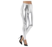 Smiffys 80s Metallic Disco Leggings, Silver (Size S)