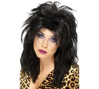 Smiffys Peluca de estrella del pop de los 80, negro, larga despeinada corte mullet