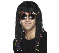 Smiffys 80s Trenzado & Cuentas Peluca para Disfraz Stevie Wonder Negro Nuevo