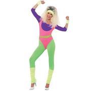 Smiffys 80s Work Out Costume, with Jumpsuit, Neon Headband and Wrist Cuffs, 1980's Fancy Dress, 1980s Dress Up Costumes