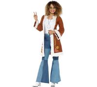 Smiffys Retro Afghan Coat, Brown (Size S-M)