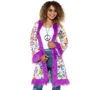 Smiffys Abrigo Hippie de los años 60, Multicolor con Ribete de Piel, Disfraz de los años 60, Disfraces para Adultos