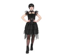 Smiffys Adult Gothic Prom Costume Dress with Mesh Frills, Halloween Adult Fancy