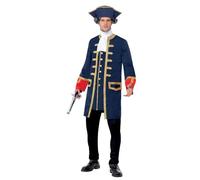 Smiffys Adult men's Pirate Commander Costume, Blue, with Coat, Cravat and Hat, Pirate, Serious Fun