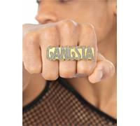 Smiffys Anillo de gangsta de los años 90, accesorio de disfraz para adultos, anillo dorado brillante con letras de diamantes, ideal para raperos de hip hop, fiestas de los años 90, festivales y