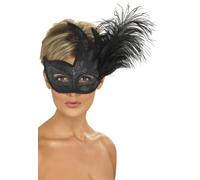 Smiffy's Antifaz Negro con Lentejuelas Plateadas y Plumas para Adulto