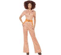 Smiffys Auténtico disfraz elegante de los años 70, naranja con mono, disfraz de discoteca de los años 70, disfraces de los años 70