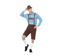 Smiffy's Disfraz de hombre Cerveza bávara - Azul y marrón con camisa y Lederhosen - Halloween