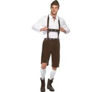 Smiffy's Disfraz de hombre bávaro marrón – Lederhose con tirantes, top y gorro – Halloween