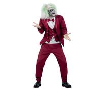 Smiffys Beetlejuice Groom Adult Costume Red Jacket with Mock Shirt and Waistcoat Bow Tie and Trousers Officially Licensed Warner Brothers Halloween Ideal for Matching Family Costumes
