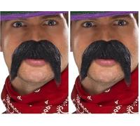Smiffys Bigote de gringo, grande y espeso, Negro Halloween, Carnaval (Paquete de 2)