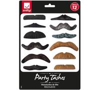Smiffys Bigotes de fiesta, Surtido de diseños y colores, 12, autoadhesivo