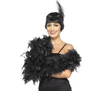Smiffys Boa Deluxe, negra, pluma, 180cm, 80g