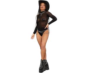 Smiffys Body de rayas de manga larga de Fever, Negro Halloween, Carnaval