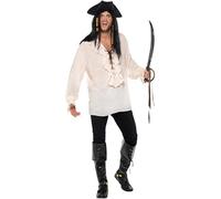 Smiffys Camisa Pirata, Marfil, con Encaje en la Parte Delantera Halloween, Carnaval