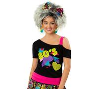Smiffys Camiseta Estampada de un Hombro para Mujer y Mujer de los años 80, Negro, L