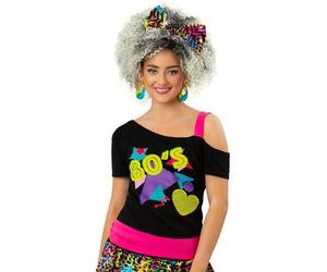 Smiffys Camiseta Estampada de un Hombro para Mujer y Mujer de los años 80