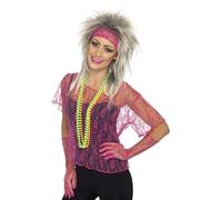 Smiffys Camiseta, guantes y cinta del pelo de encaje, Rosa fluorescente