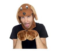 Smiffys Capucha y guantes de perro, Marrón Halloween, Carnaval