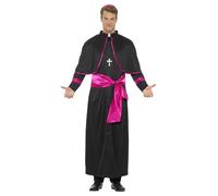 Smiffys Disfraz de Cardenal Negro, hábito, cinturón, gorro y collar con cruz – Halloween, Carnaval