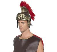 Smiffys Casco de espartano romano,Dorado y rojo,de plástico, con penacho de plumas desmontable Halloween, Carnaval