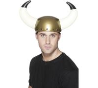 Smiffys Casco de vikingo, dorado, con cuernos grandes