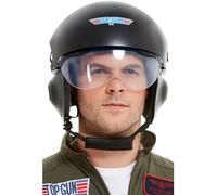 Smiffys Casco Top Gun deluxe, Negro, con visera ajustable y perilla Halloween, Carnaval