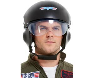 Smiffys Casco Top Gun deluxe, Negro, con visera ajustable y perilla Halloween, Carnaval