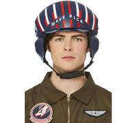 Smiffys Casco Top Gun Maverick deluxe, azul marino, casco con visera ajustable y perilla